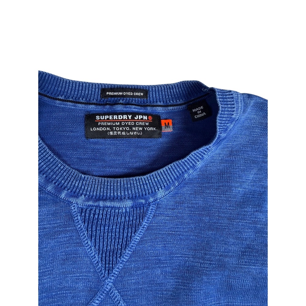 Superdry JPN Mens Premium Dyed Crew Sweater Blue Textured Knit Pullover Size M - Picture 3 of 4
